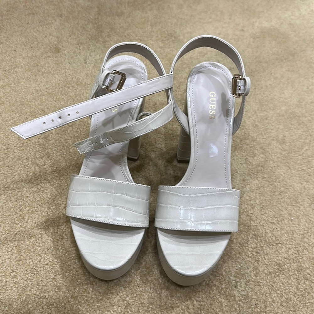 Ivory croc print platform heel
